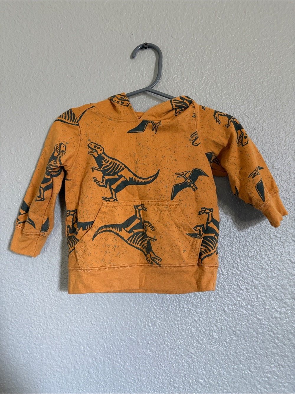 Kids Orange Dinosaur Print Hooded Sweatshirt